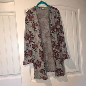 Floral Skönhet sweater kimono, light grey, XL